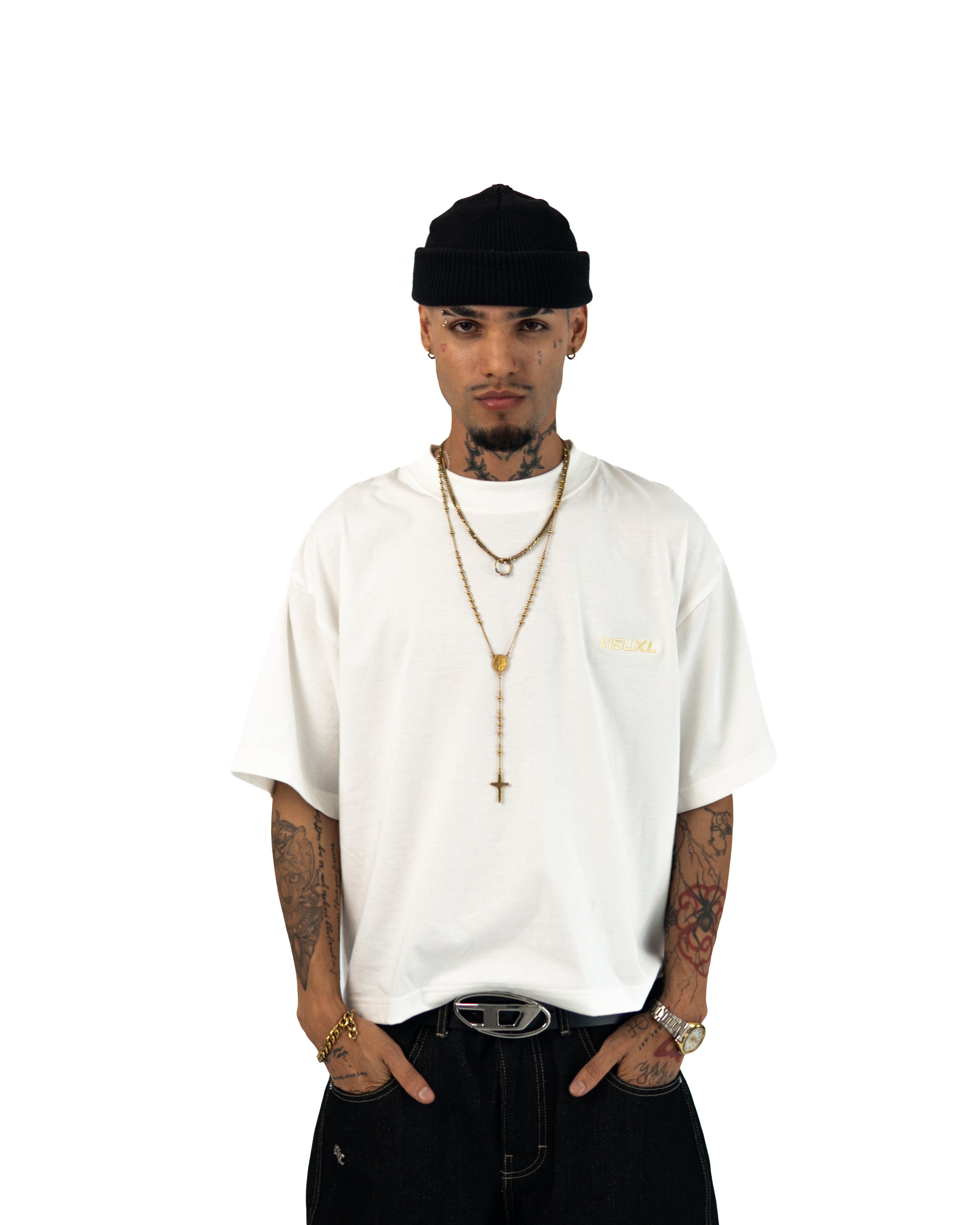 YELLOW VISUXL LOGO BOXY TEE WHITE