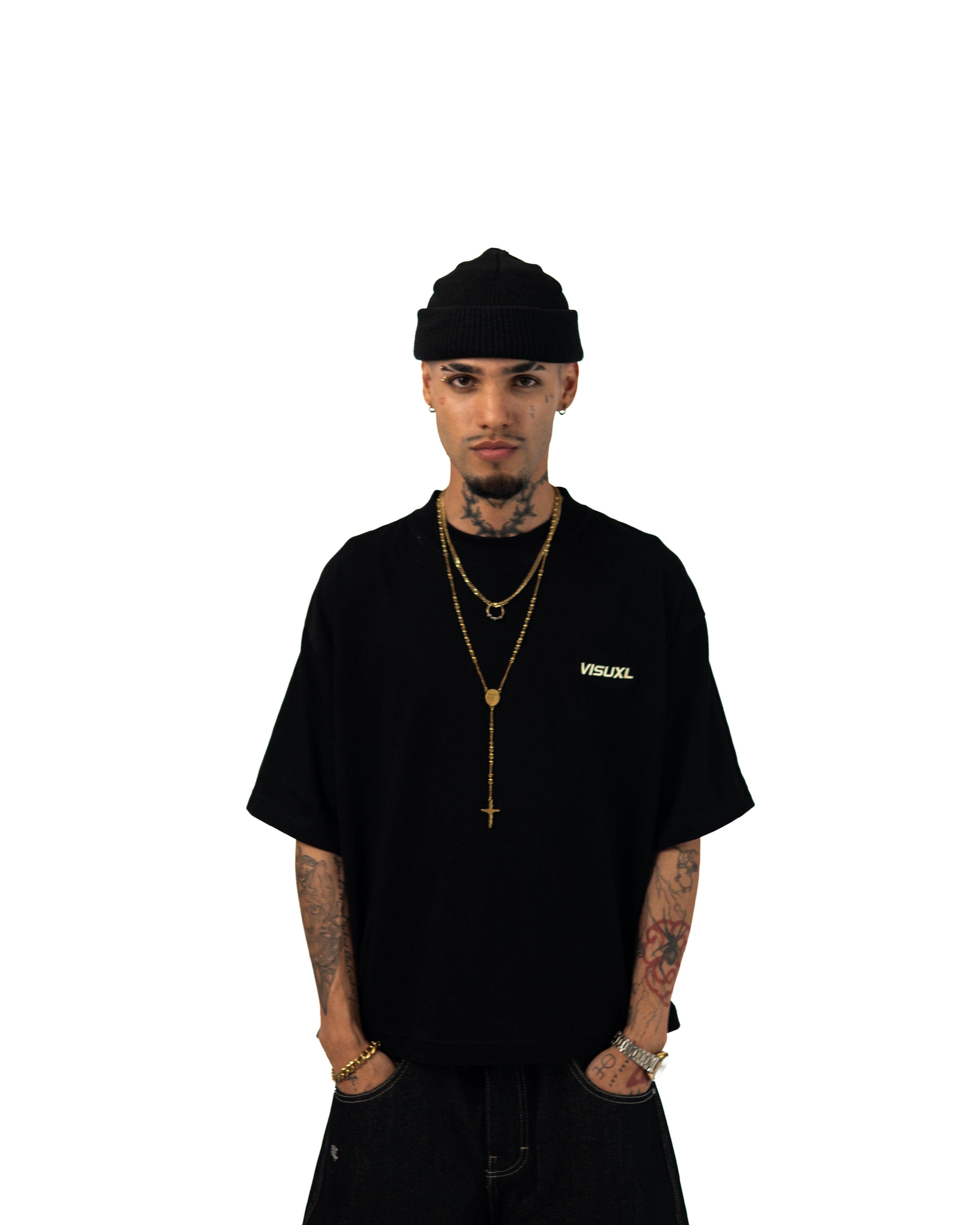 YELLOW VISUXL LOGO BOXY TEE BLACK