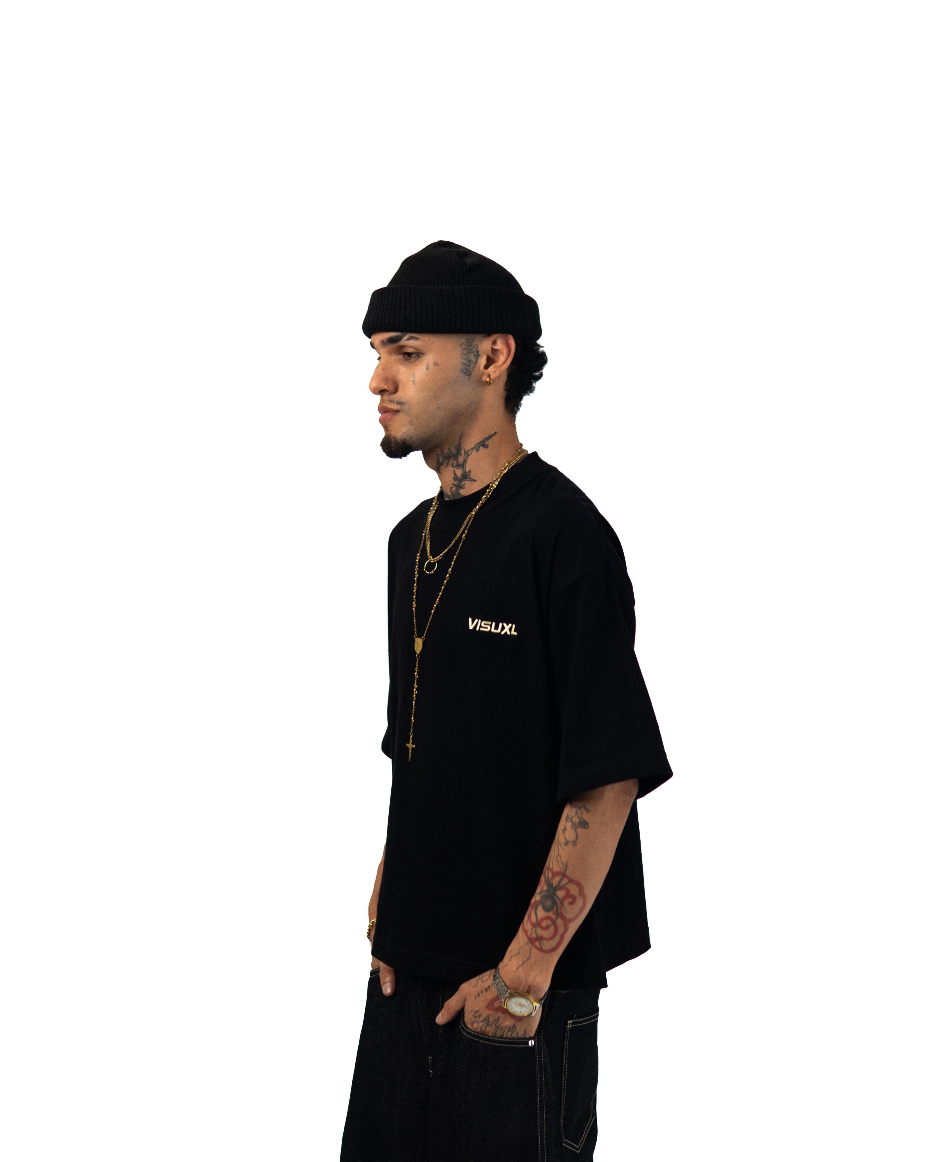 YELLOW VISUXL LOGO BOXY TEE BLACK