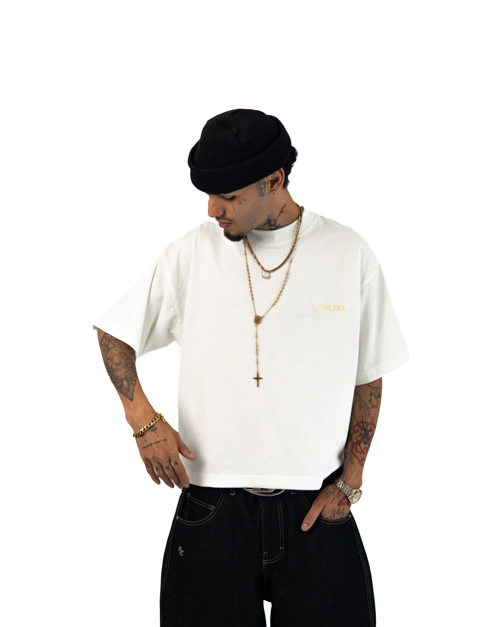 YELLOW VISUXL LOGO BOXY TEE WHITE